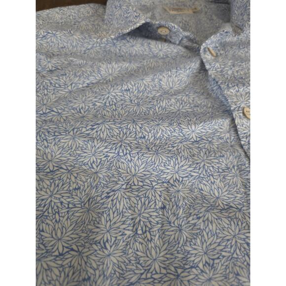 Faherty Shirt Mens SMALL Blue White Floral Print Button Down Short Sleeve Cotton - Picture 6 of 11